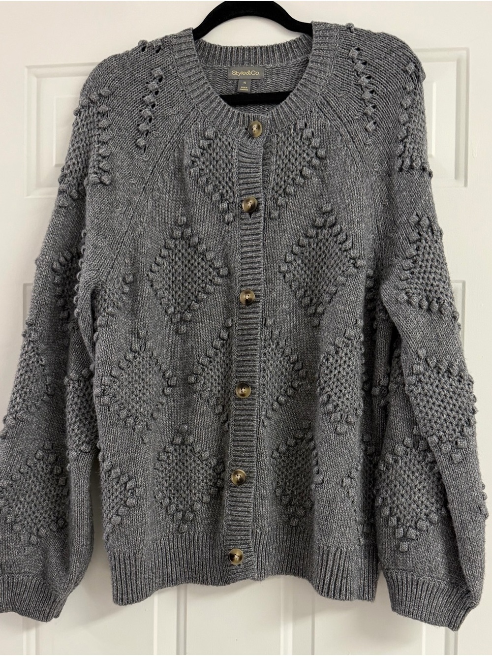 Style & Co. Gray Chunky Diamond-Knit Button Cardigan
